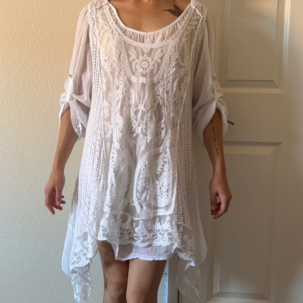 White Floral Gabriella Dress Made In Italy One Size
